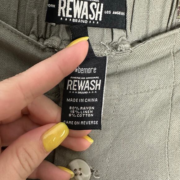 Rewash Women's Olive Green Button Fly High Rise Wide Leg Linen Blend Pants S NWT - Picture 6 of 10